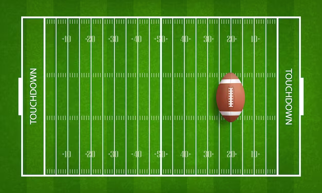 Dimensões do campo e da bola oval.